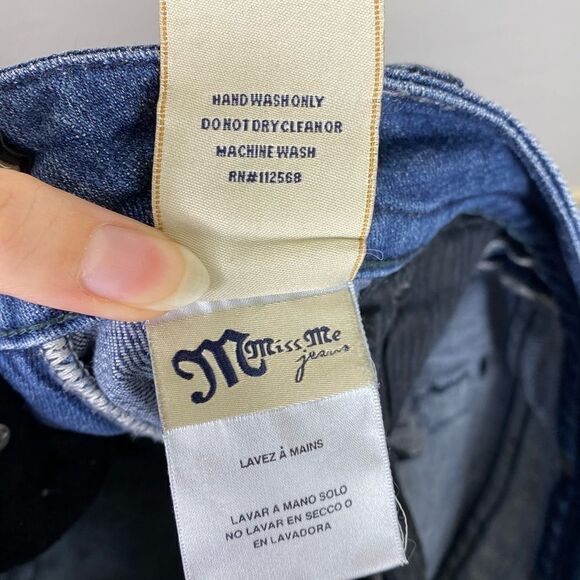 Miss Me Dark Wash Low Rise Rhinestone Embellished Flap Pocket Bootcut Jeans - Picture 6 of 8